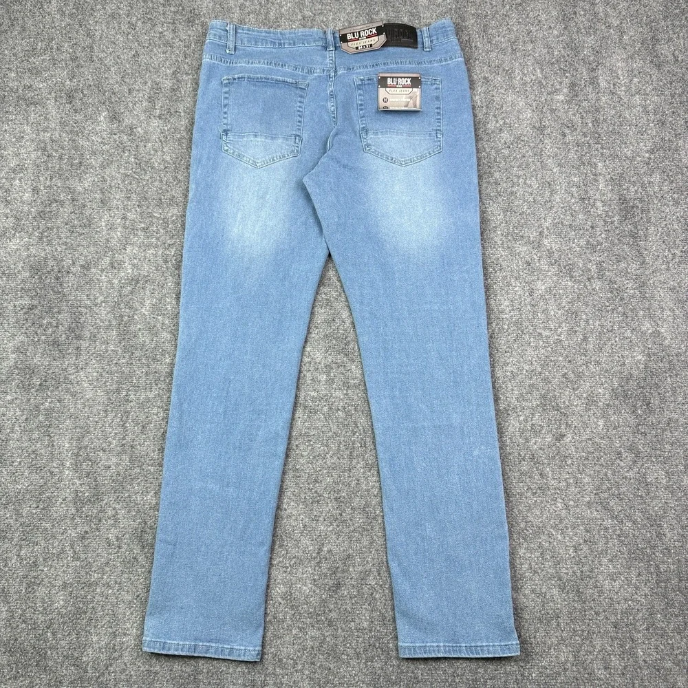Blu Rock Jeans Mens 34x31 Slim Fit Light Blue 4 Way Stretch Flex Denim NWT